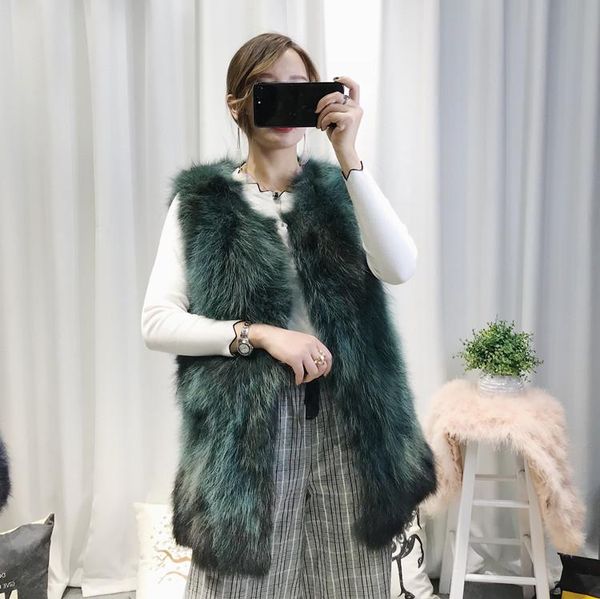 women's fur & faux 2021 women winter raccoon vest coat warm thick gradient color long real nature jn017, Black 
women's fur & faux 2021 women winter raccoon vest coat warm thick gradient color long real nature jn017, Black