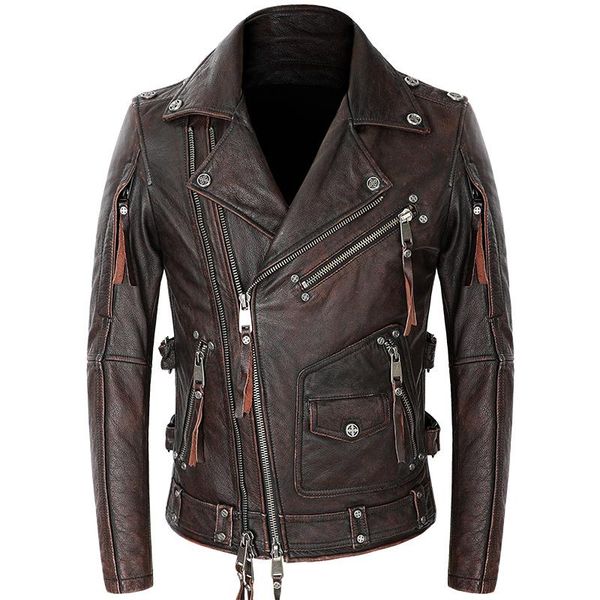 men's leather & faux vintage mens genuine jacket 100% cowhide motorcycle biker coat punk rock zipper real moto riders jackets, Black
men's leather & faux vintage mens genuine jacket 100% cowhide motorcycle biker coat punk rock zipper real moto riders jackets, Black