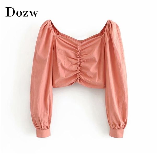 women solid v neck chic blouse puff long sleeve high street short lady button backless stylish shirt female blusa feminina 210515, White
women solid v neck chic blouse puff long sleeve high street short lady button backless stylish shirt female blusa feminina 210515, White