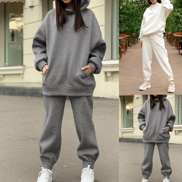 women's two piece pants 2021 autumn winter tracksuit sports hooded sweatshirt suits solid fashion casual long sleeve + pocket sweatpan, White
women's two piece pants 2021 autumn winter tracksuit sports hooded sweatshirt suits solid fashion casual long sleeve + pocket sweatpan, White