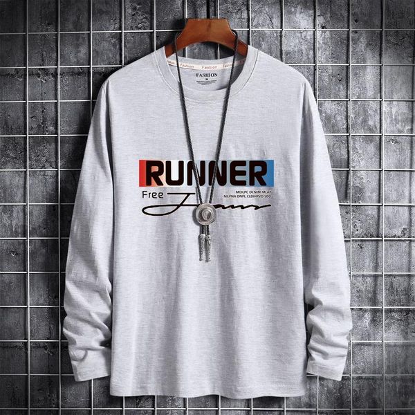 men's t-shirts plus size long-sleeve print cotton tees o-neck thin tshirts 4xl 5xl 6xl autumn and winter, White;black