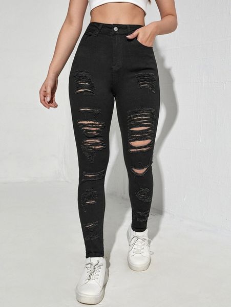 high waist ladder distressed skinny jeans 78vk#, Blue
high waist ladder distressed skinny jeans 78vk#, Blue