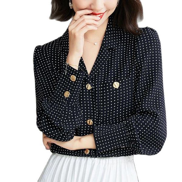 women's polos 2021 autumn temperament blouse polka dot shirt design sense v-neck fashion clothing, White
women's polos 2021 autumn temperament blouse polka dot shirt design sense v-neck fashion clothing, White