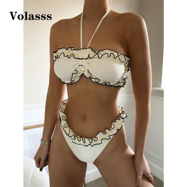 solid ruffle bikini set halter two pieces swimsuit women high waist brazilian swimwear female summer push up beachwear women's, White;black
solid ruffle bikini set halter two pieces swimsuit women high waist brazilian swimwear female summer push up beachwear women's, White;black