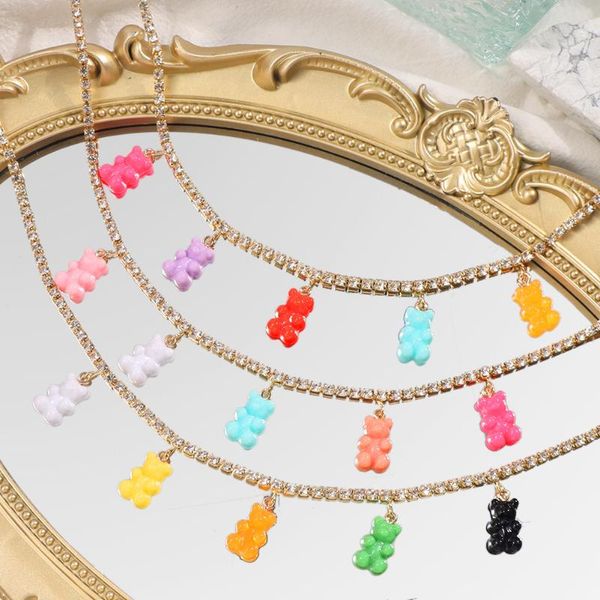 chains 2021 cute gummy bear choker crystal tennis chain necklace for women rainbow color crtoon animal pendants jewelry gifts, Silver
chains 2021 cute gummy bear choker crystal tennis chain necklace for women rainbow color crtoon animal pendants jewelry gifts, Silver