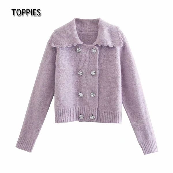 ies women violet cardigan sweater double breasted short knitted jacket diamonds button female turn down collar 210412, White;black
ies women violet cardigan sweater double breasted short knitted jacket diamonds button female turn down collar 210412, White;black