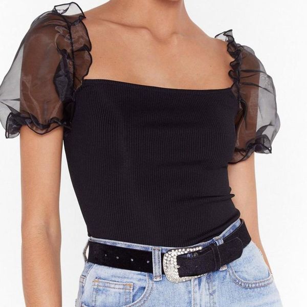 women's t-shirt casual mesh puff short sleeve women summer chic office lady square collar slim fit basic tees solid color, White
women's t-shirt casual mesh puff short sleeve women summer chic office lady square collar slim fit basic tees solid color, White