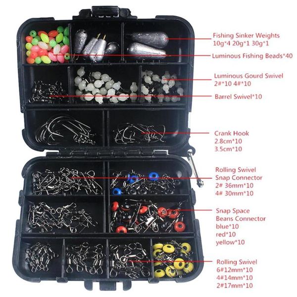 177pcs/box fishing accessories kit including jig hooks sinker weights swivels snaps with tackle box
177pcs/box fishing accessories kit including jig hooks sinker weights swivels snaps with tackle box