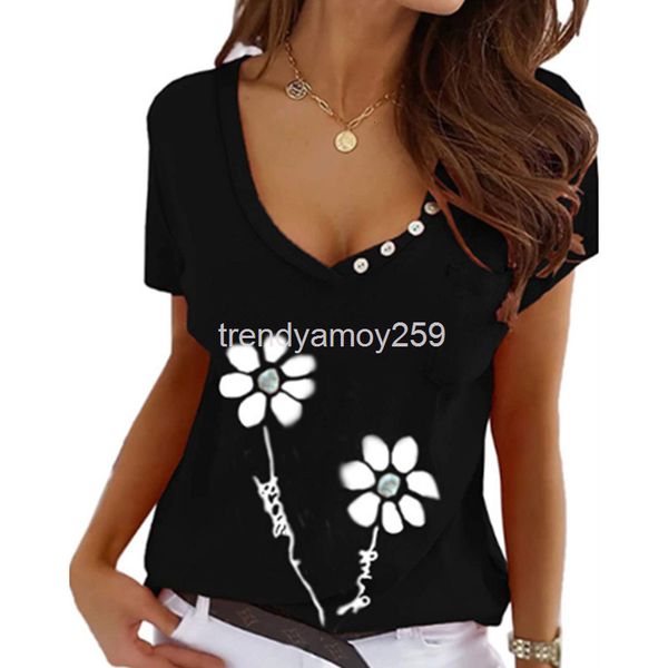 women's t-shirt summer fashion women's loose v-neck pullover button printed short sleeve t-shirt, White
women's t-shirt summer fashion women's loose v-neck pullover button printed short sleeve t-shirt, White