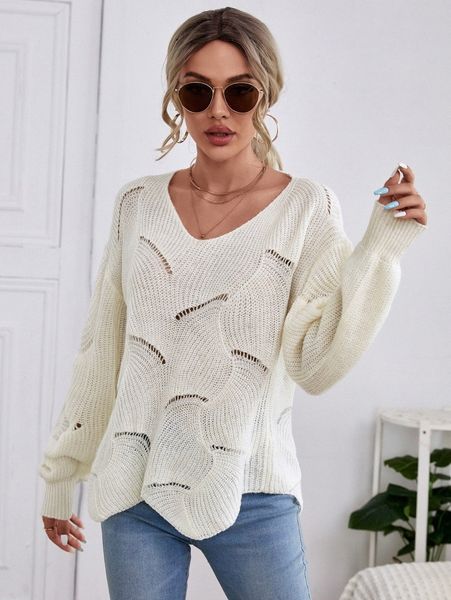 solid pointelle knit sweater 70db#, White