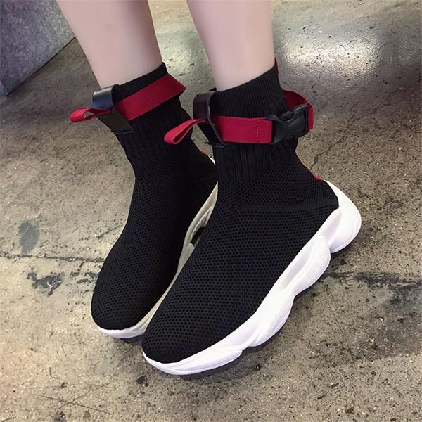 women ankle boots flat platforms shoes woman high heels breathable socks sneakers, Black
women ankle boots flat platforms shoes woman high heels breathable socks sneakers, Black