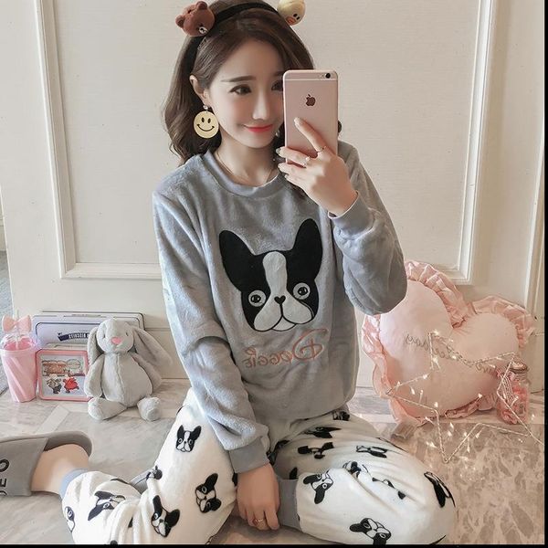 2 piece flannel pajama women sleepwear set cute dog long pants nightwear home wear print lingerie winter warm pyjama, Black;red
2 piece flannel pajama women sleepwear set cute dog long pants nightwear home wear print lingerie winter warm pyjama, Black;red