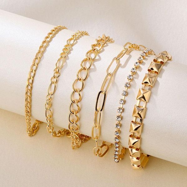 link, chain 6 pcs/set gold color link bracelets set for women classic basic multiple layered wristband hand jewelry, Black
link, chain 6 pcs/set gold color link bracelets set for women classic basic multiple layered wristband hand jewelry, Black