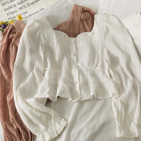 women's blouses & shirts elegant retro folds stripes bubble long-sleeved shirt blouse autumn square collar buttoned ruffled woman, White
women's blouses & shirts elegant retro folds stripes bubble long-sleeved shirt blouse autumn square collar buttoned ruffled woman, White