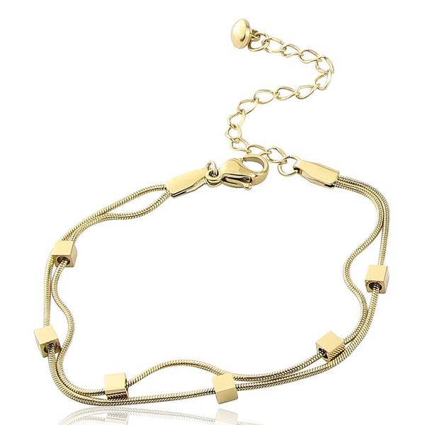 link, chain fashion stainless steel jewelry double-layer snake bone six small square bracelet, a gift for women's love wholesale, Black
link, chain fashion stainless steel jewelry double-layer snake bone six small square bracelet, a gift for women's love wholesale, Black