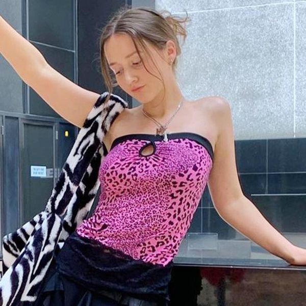 women strapless tube leopard print front hole off shoulder crop tank evening party slim t-shirts women's tanks & camis, White
women strapless tube leopard print front hole off shoulder crop tank evening party slim t-shirts women's tanks & camis, White