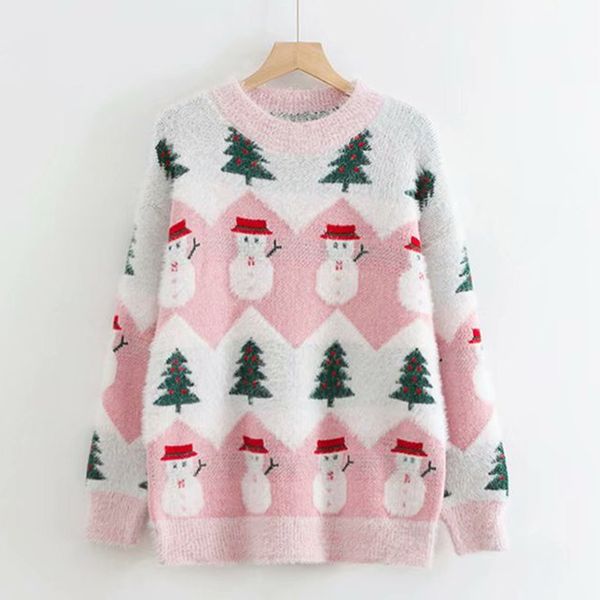women pink blue khaki christmas snowman tree o neck sweater knitted mohair pullovers long sleeve sweet winter m0147 210514, White;black
women pink blue khaki christmas snowman tree o neck sweater knitted mohair pullovers long sleeve sweet winter m0147 210514, White;black
