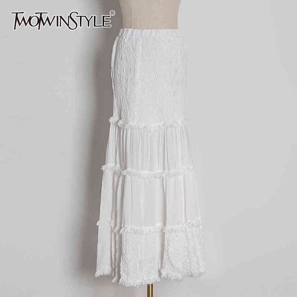 twotwinstyle white elegant patchwork tassel women skirt high waist ruched ruffle skirts for female fashion clothing 210517, Black
twotwinstyle white elegant patchwork tassel women skirt high waist ruched ruffle skirts for female fashion clothing 210517, Black