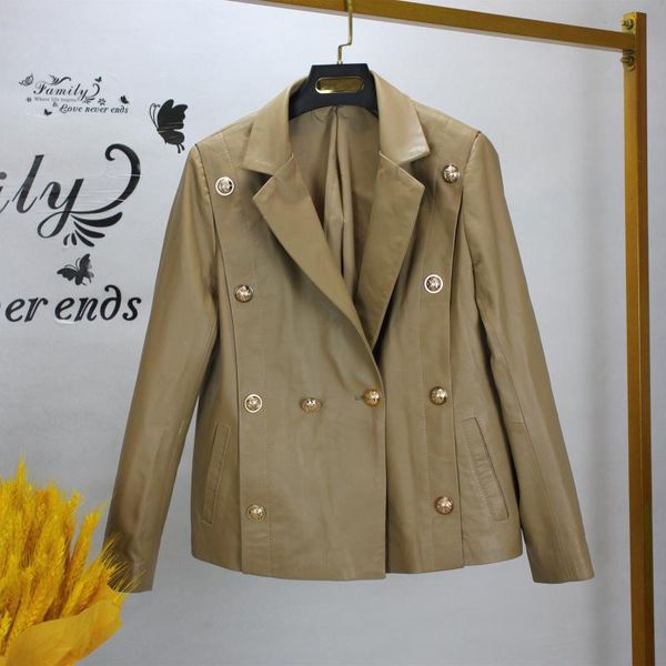women's leather & faux fashion buttons blazers jackets spring autumn genuine coat c916, Black
women's leather & faux fashion buttons blazers jackets spring autumn genuine coat c916, Black