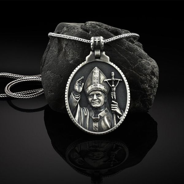 christian john paul pope medallion pendant catholic necklace men's religious jewelry, Silver
christian john paul pope medallion pendant catholic necklace men's religious jewelry, Silver