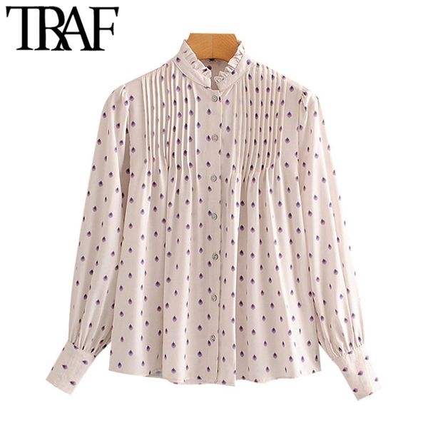 women fashion semi-sheer printed pleated blouses vintage high collar long sleeve female shirts blusas chic 210507, White
women fashion semi-sheer printed pleated blouses vintage high collar long sleeve female shirts blusas chic 210507, White