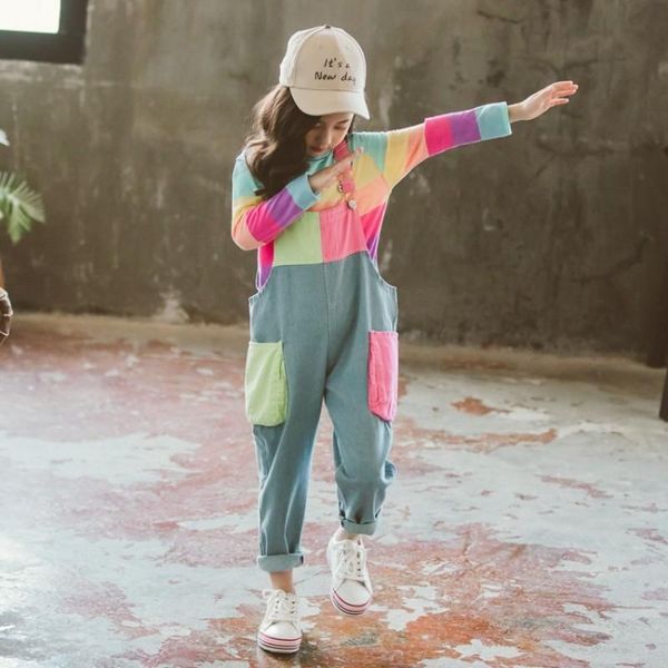 clothing sets children's patchwork girl korean loose rainbow t-shirt+suspenders jeans two-piece suits casual kids clothes girls outfits, White
clothing sets children's patchwork girl korean loose rainbow t-shirt+suspenders jeans two-piece suits casual kids clothes girls outfits, White