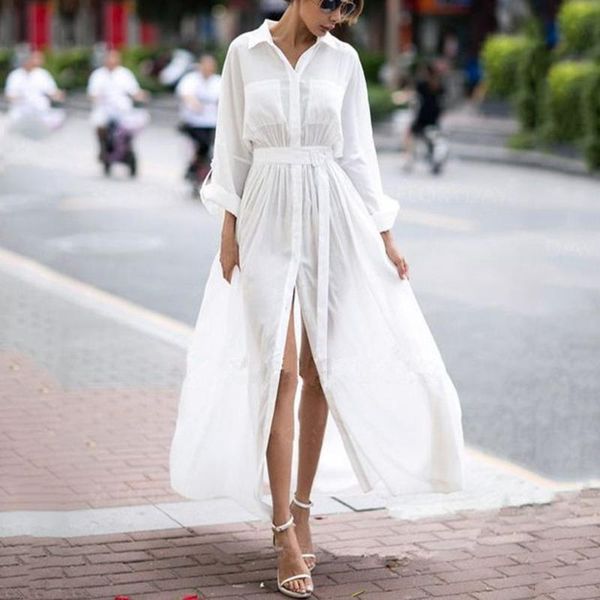 casual dresses summer maxi dress women elegant long sleeve turn down collar loose shirt ladies fashion white vestidos, Black;gray
casual dresses summer maxi dress women elegant long sleeve turn down collar loose shirt ladies fashion white vestidos, Black;gray