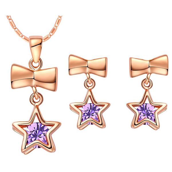 wedding jewelry sets rose plated bow, star shape design necklace / earrings sets, inlaid purple crystal, classic retro style, Slivery;golden
wedding jewelry sets rose plated bow, star shape design necklace / earrings sets, inlaid purple crystal, classic retro style, Slivery;golden