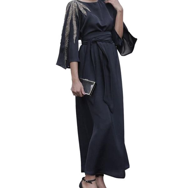 casual dresses women muslim 3/4 sleeve satin maxi dress embroidery patchwork islamic abya robe belted high waist dubai party kaftan, Black;gray
casual dresses women muslim 3/4 sleeve satin maxi dress embroidery patchwork islamic abya robe belted high waist dubai party kaftan, Black;gray