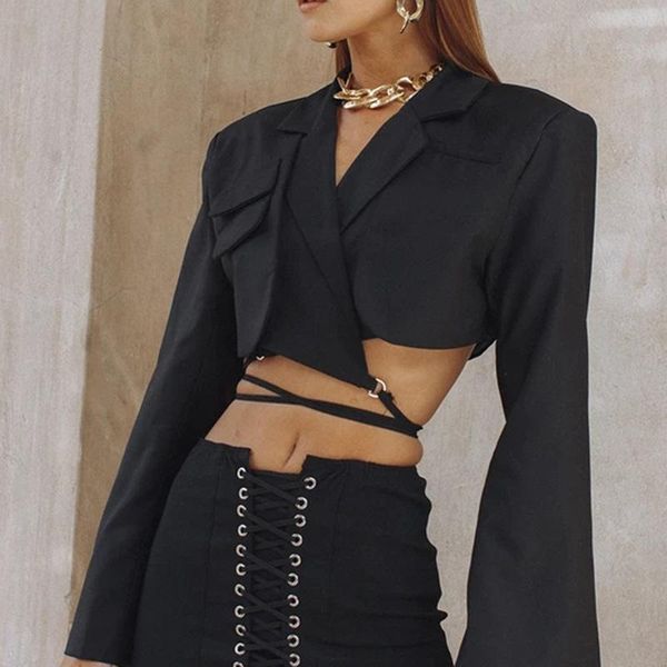women's suits & blazers fashion crop personality criss-cross lace up short suit blazer black split hollow out long sleeve trendy coat j, White;black
women's suits & blazers fashion crop personality criss-cross lace up short suit blazer black split hollow out long sleeve trendy coat j, White;black
