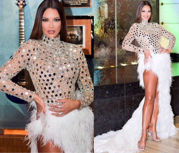 2021 plus size arabic aso ebi luxurious beaded crystals prom dresses high split feather evening formal party second reception gowns dress zj, Black
2021 plus size arabic aso ebi luxurious beaded crystals prom dresses high split feather evening formal party second reception gowns dress zj, Black