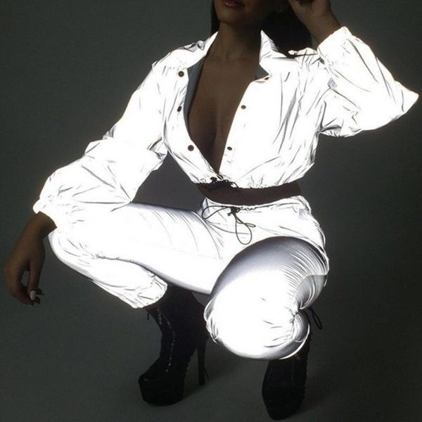 women's jumpsuits & rompers women reflective tracksuit streetwear button long sleeve crop casual pants lady club sport suits set, Black;white
women's jumpsuits & rompers women reflective tracksuit streetwear button long sleeve crop casual pants lady club sport suits set, Black;white