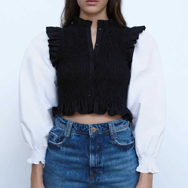 stylish women shirt spring fashion patchwork sleeve stretch body preppy girl blouse 210602, White
stylish women shirt spring fashion patchwork sleeve stretch body preppy girl blouse 210602, White
