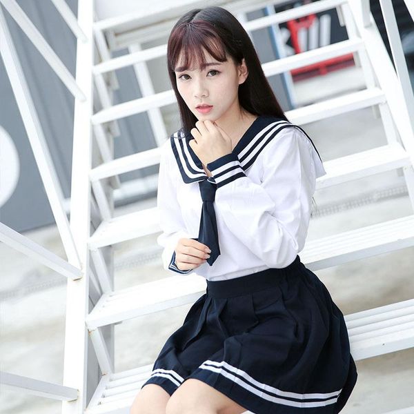 clothing sets uniform japanese class school student sailor suit long-sleeved girl skirt, White
clothing sets uniform japanese class school student sailor suit long-sleeved girl skirt, White