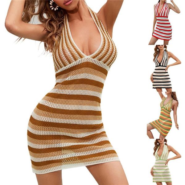 casual dresses ladies knitting halter bodycon mini dress women's sleeveless backless striped color block crochet summer, Black;gray
casual dresses ladies knitting halter bodycon mini dress women's sleeveless backless striped color block crochet summer, Black;gray