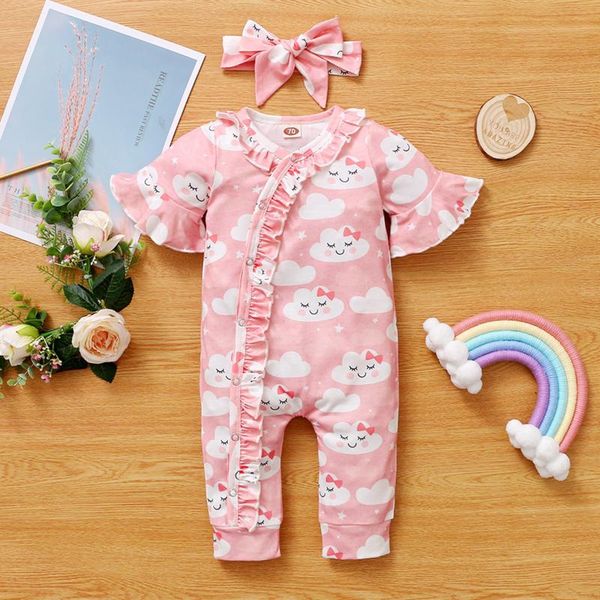 clothing sets kawaii siamese baby romper born infant girls short sleeve print jumpsuit romper+ headbands outfits kleding#30, White 
clothing sets kawaii siamese baby romper born infant girls short sleeve print jumpsuit romper+ headbands outfits kleding#30, White
