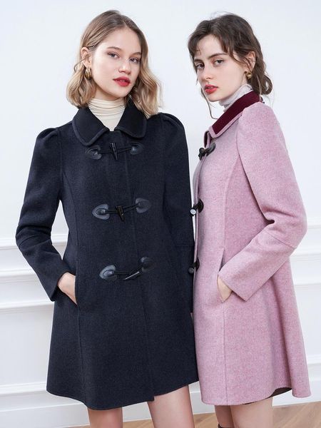 women's clothing 2021 autumn color contrast collar wool horn button coat woolen & blends, Black
women's clothing 2021 autumn color contrast collar wool horn button coat woolen & blends, Black