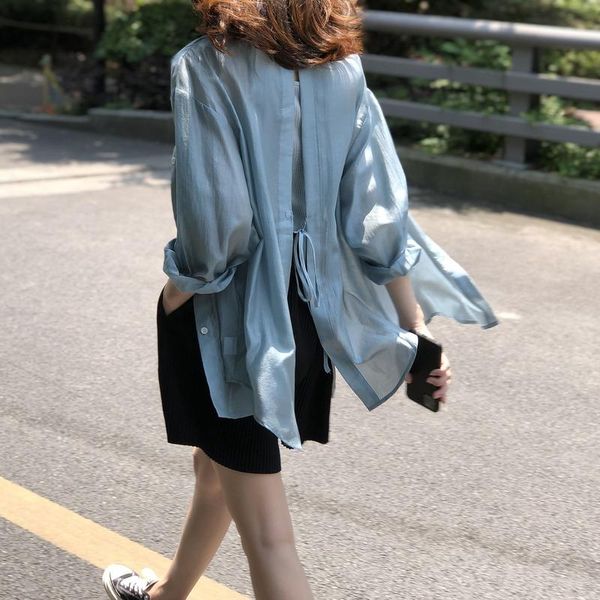 women's blouses & shirts summer design solid loose sun protection thin oversized women simple casual all match blusas mujer de moda, White
women's blouses & shirts summer design solid loose sun protection thin oversized women simple casual all match blusas mujer de moda, White