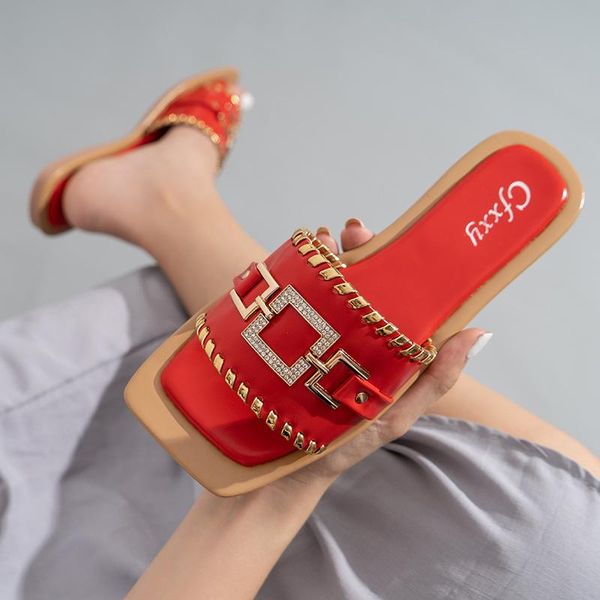 design women slippers red square toe flat heel slide sandals golden chain flip flops shiny rhinestone women's shoes, Black
design women slippers red square toe flat heel slide sandals golden chain flip flops shiny rhinestone women's shoes, Black