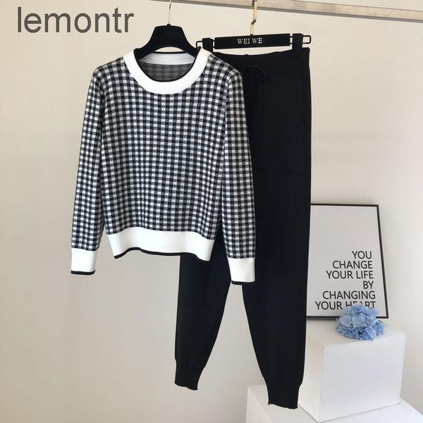 women's 2-piece plaid knitting, round neck short sleeve sweater, + knitted sports pants, casual sportswear two piece pants, White
women's 2-piece plaid knitting, round neck short sleeve sweater, + knitted sports pants, casual sportswear two piece pants, White