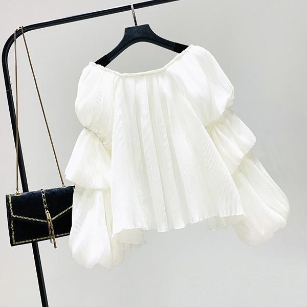 women's blouses & shirts celebrity temperament big round neck pleated chiffon bubble sleeve female lantern loose korean pullover 2021 a, White
women's blouses & shirts celebrity temperament big round neck pleated chiffon bubble sleeve female lantern loose korean pullover 2021 a, White