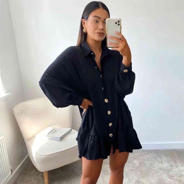dresses women shirt- long sleeves collared ruffled hem short casual fashion mini woman es, Black;gray
dresses women shirt- long sleeves collared ruffled hem short casual fashion mini woman es, Black;gray