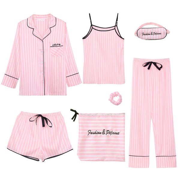 pink 7 pieces women's pajamas sets faux silk striped pyjama women's pajamas sleepwear sets spring summer homewear, White
pink 7 pieces women's pajamas sets faux silk striped pyjama women's pajamas sleepwear sets spring summer homewear, White