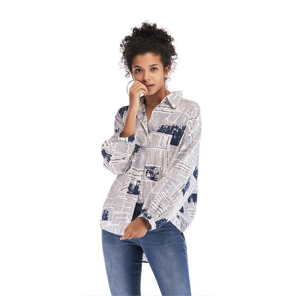 women's blouses & shirts english letter printed spaper shirt female wild long-sleeved blouse women autumn spring turn-down collar, White
women's blouses & shirts english letter printed spaper shirt female wild long-sleeved blouse women autumn spring turn-down collar, White
