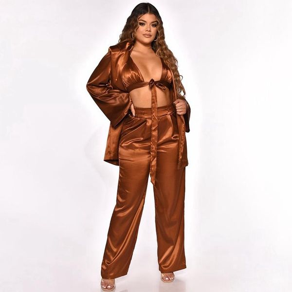 women's two piece pants silk satin pajama set women 3 long sleeve cardigan + bra home suit matching robe sets sleepwear, White
women's two piece pants silk satin pajama set women 3 long sleeve cardigan + bra home suit matching robe sets sleepwear, White