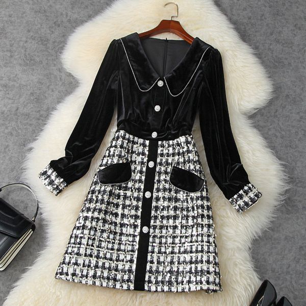 dress runway fashion autumn winter beading velvet patchwork tweed woolen women long sleeve vintage vestidos party robe femme mjuq, Black;gray
dress runway fashion autumn winter beading velvet patchwork tweed woolen women long sleeve vintage vestidos party robe femme mjuq, Black;gray