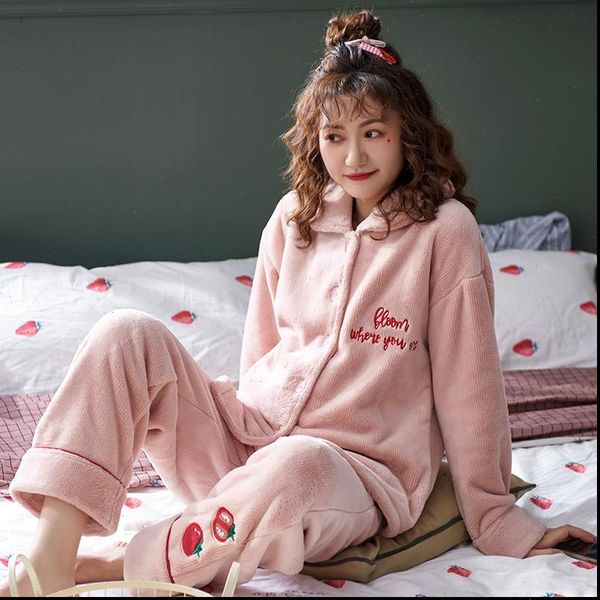 2 pieces pajama sets womens sleepwears flannel winter pajamas long sleeve full trousers girl sweet warm thick homewear, Black;red
2 pieces pajama sets womens sleepwears flannel winter pajamas long sleeve full trousers girl sweet warm thick homewear, Black;red