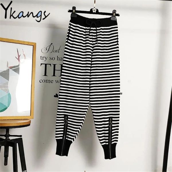 women's pants & capris knitted stripe zipper elastic high waist drawstring harem korean loose boyfriend women casual streetwear mom tro, Black;white
women's pants & capris knitted stripe zipper elastic high waist drawstring harem korean loose boyfriend women casual streetwear mom tro, Black;white