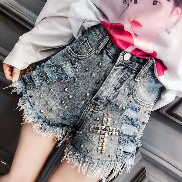 women summer denim shorts vintage high waist short cuffed jeans girls rivet street wear ladies booty 210601, White;black
women summer denim shorts vintage high waist short cuffed jeans girls rivet street wear ladies booty 210601, White;black