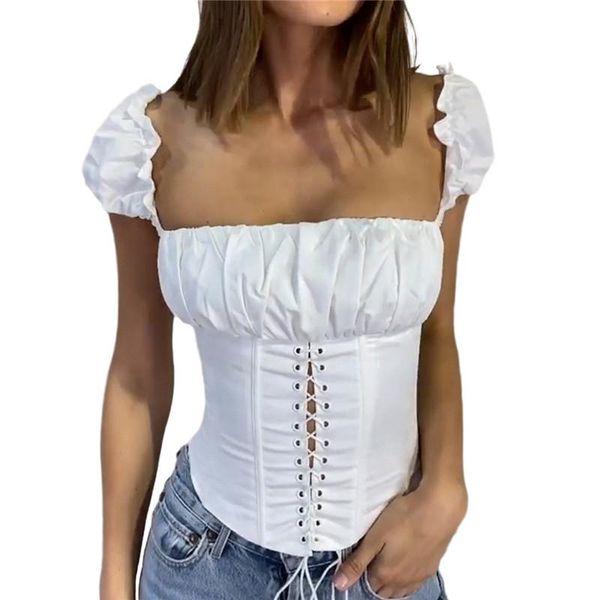 women's blouses & shirts lady summer stylish fashion street crop women ruffle sleeve square collar lace-up corset tube solid e, White
women's blouses & shirts lady summer stylish fashion street crop women ruffle sleeve square collar lace-up corset tube solid e, White